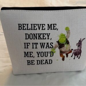 SHREK White Canvas Pouch with Shrek and Donkey Print Both Sides of Pouch